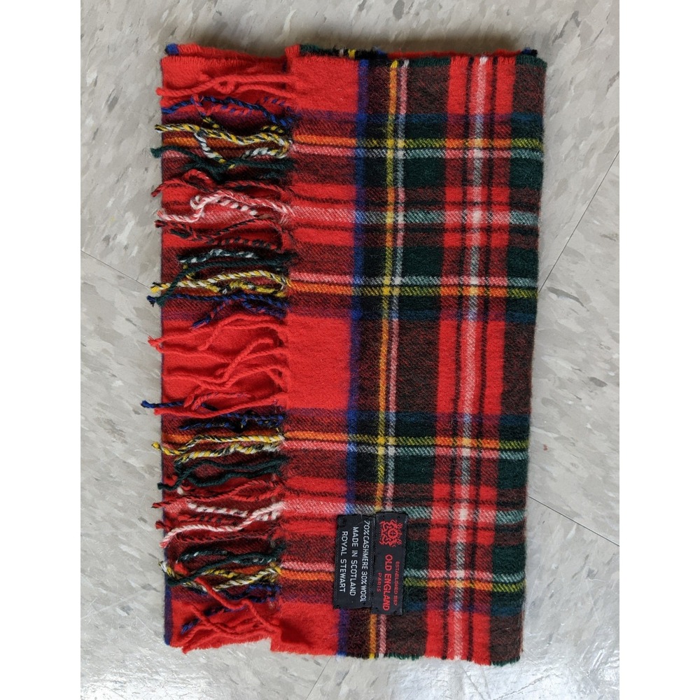 Vtg. Old England Paris Cashmere Wool Scarf Made in Scotland Stewart Red Tartan